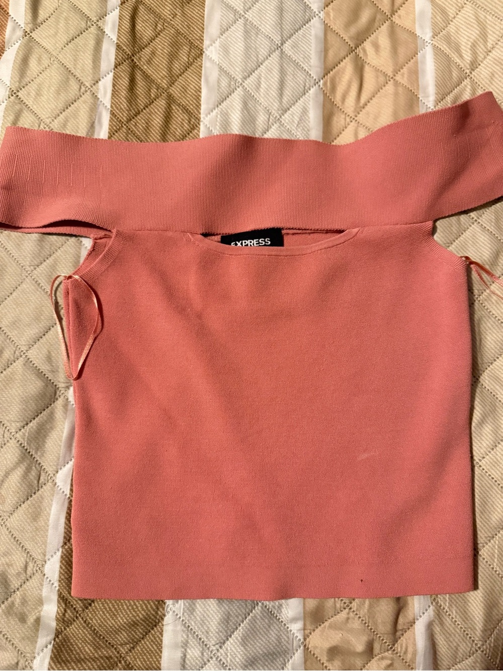Express Off-the-Shoulder Coral Pink Knit Sweater